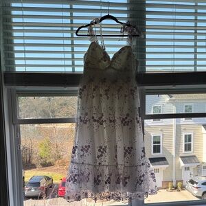 Lulu's White and Purple Floral Midi Dress